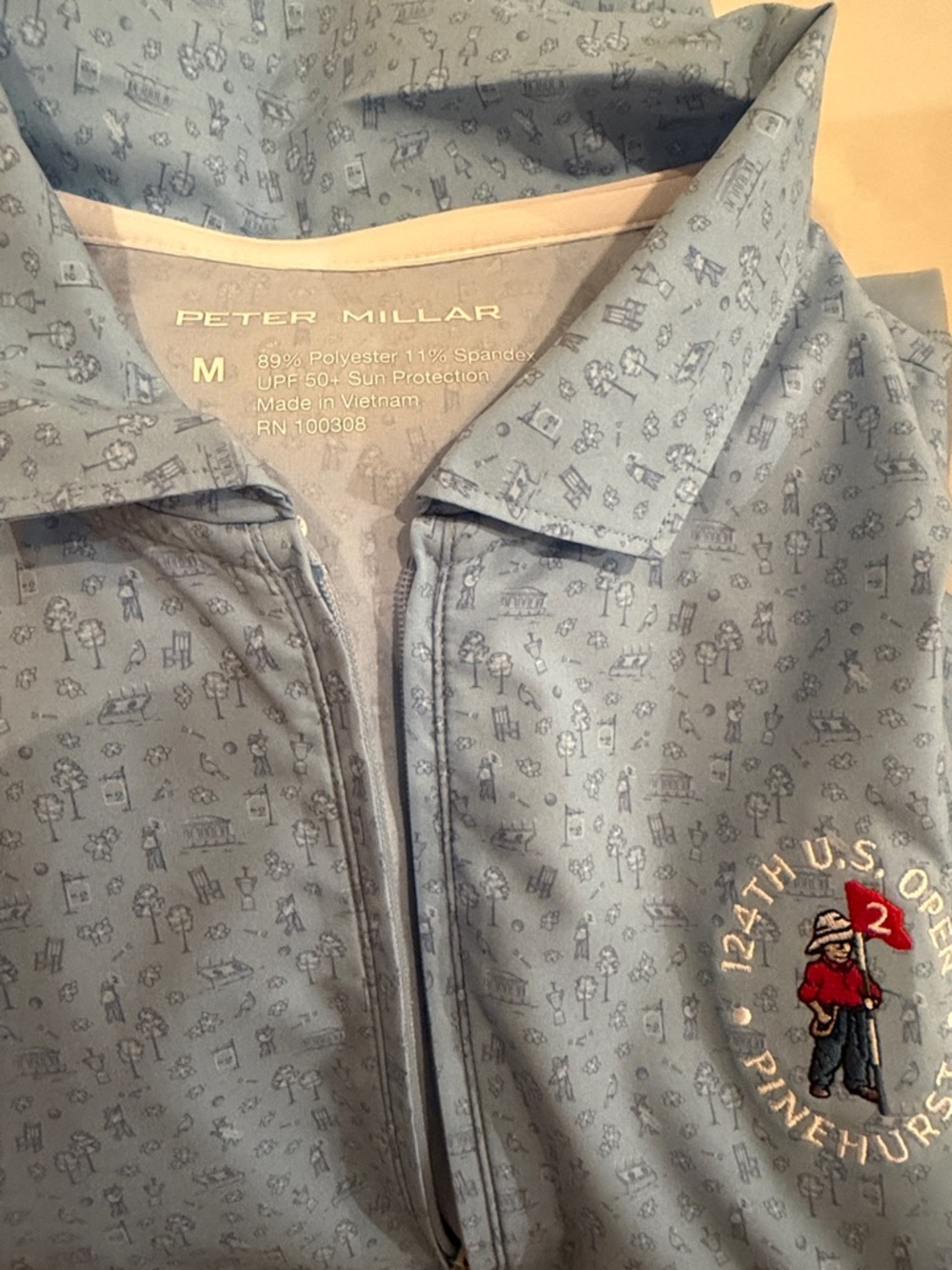Peter Millar Light Blue Zip Sleevelss dress with Embroidered Tournament Patch
